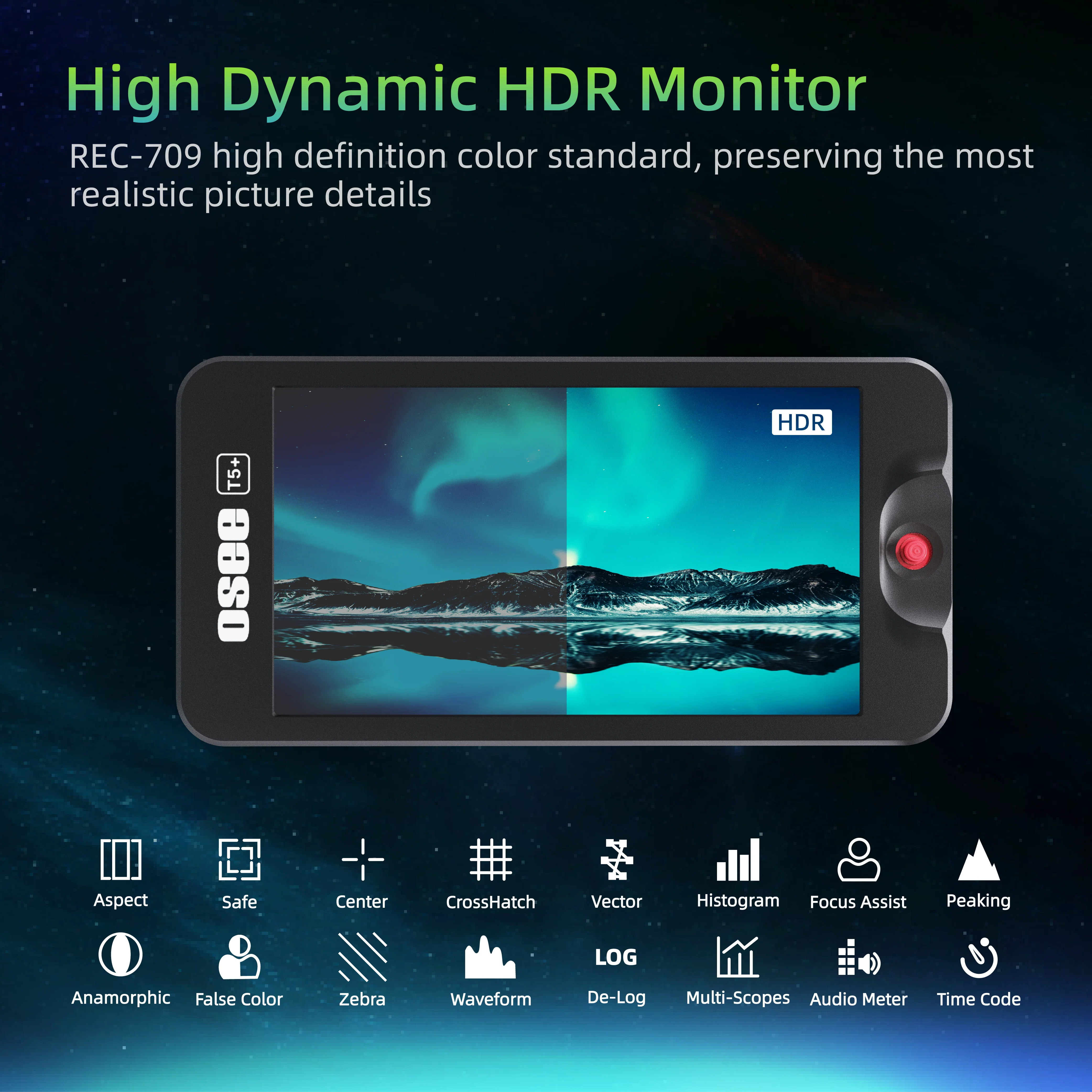 T5+ 5.5" 1000nits HDR Video Field Monitor, 8 MySets & 3D LUTs | Peaking Focus Assist, False Color - Image 6