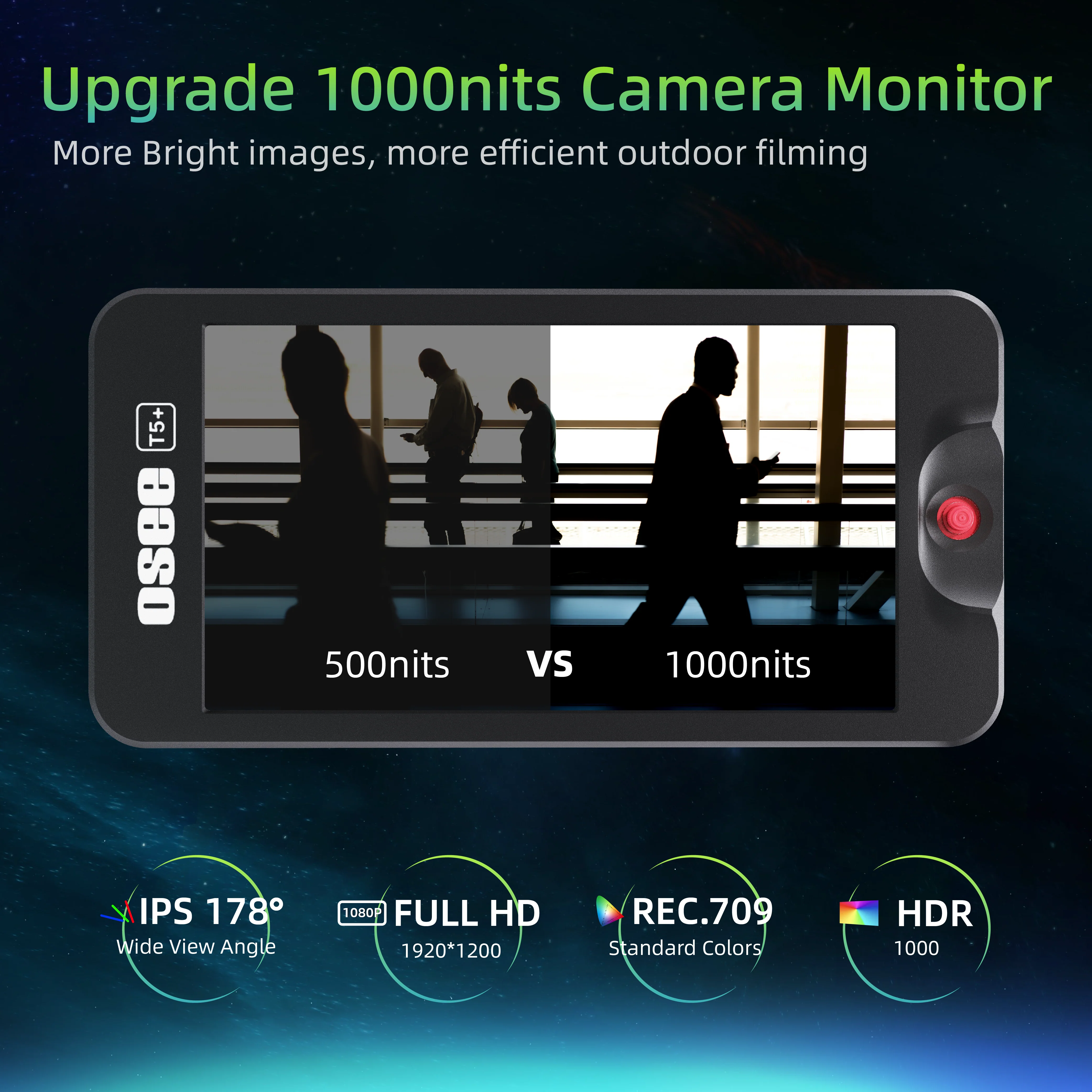 T5+ 5.5" 1000nits HDR Video Field Monitor, 8 MySets & 3D LUTs | Peaking Focus Assist, False Color - Image 7